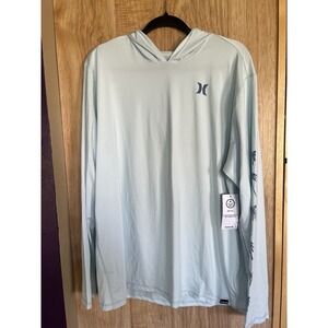 Hurley Long Sleeve Stretchy Shirt Hoodie Light Blue Large Surf Hooded Beach